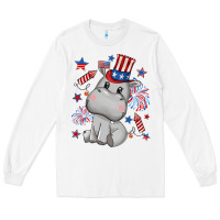 White fourth of july hippopotamus Long Sleeve Tee - CowGirlArtShop