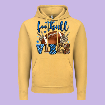 Football Vibes Blue And Grey Team Color Vintage Hoodie Designed By Howdyjamesfarm
