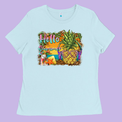 Hello Summer Pineapple Ladies Tee Designed By Barkaloodesign