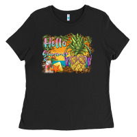 Black hello summer pineapple Ladies Tee - BarkalooDesign
