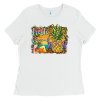 White hello summer pineapple Ladies Tee - BarkalooDesign