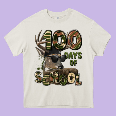 100 Days Of School Hunting Deer Heavy Core Tee Designed By Lillyallendesigns