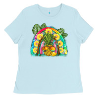 Baby Blue pineapple rainbow Ladies Tee - BarkalooDesign