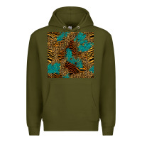 Army Green tiger leopard turquoise glitter seamless pattern Premium Hoodie - BundleAndBundleShop