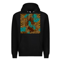 Black tiger leopard turquoise glitter seamless pattern Premium Hoodie - BundleAndBundleShop