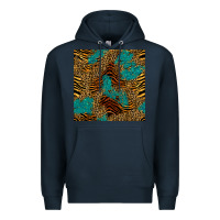 Navy tiger leopard turquoise glitter seamless pattern Premium Hoodie - BundleAndBundleShop