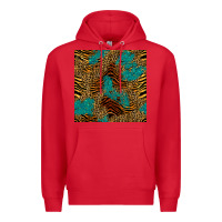 Red tiger leopard turquoise glitter seamless pattern Premium Hoodie - BundleAndBundleShop