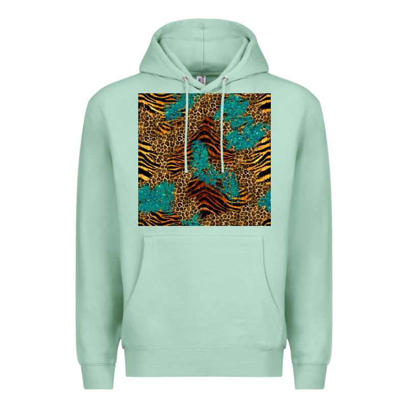 Tiger Leopard Turquoise Glitter Seamless Pattern Premium Hoodie by BundleAndBundleShop | Teevron
