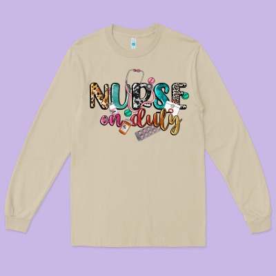 Nurse On Duty Long Sleeve Tee Designed By Cowgirlartshop