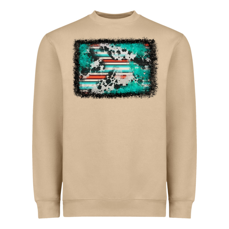 Western Serape Cowhide Turquoise Glitter Heavyweight Sweatshirt by FaDigitalArtStudio | Teevron