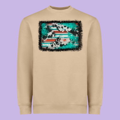 Western Serape Cowhide Turquoise Glitter Heavyweight Sweatshirt Designed By Fadigitalartstudio