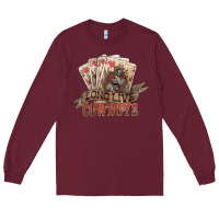 Burgundy Long live cowboys cards Long Sleeve Tee - HowdyJamesFarm