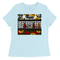 Baby Blue christmas trees and sunflowers Ladies Tee - Jasminsmagicworld