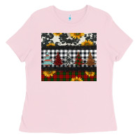 Bubblegum Pink christmas trees and sunflowers Ladies Tee - Jasminsmagicworld