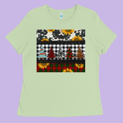 Christmas Trees And Sunflowers Ladies Tee Designed By Jasminsmagicworld