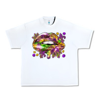 White Mardi Gras lips Urban Heavy Tee - HowdyJamesFarm