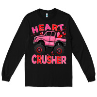 Black Heart crusher pink monster truck Valentine's Day Long Sleeve Tee - HowdyJamesFarm