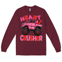 Burgundy Heart crusher pink monster truck Valentine's Day Long Sleeve Tee - HowdyJamesFarm