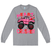 Heather Grey Heart crusher pink monster truck Valentine's Day Long Sleeve Tee - HowdyJamesFarm