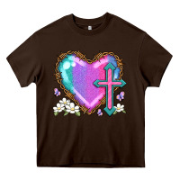 Chocolate Brown easter cross heart la Heavy Core Tee - LillyAllenDesigns