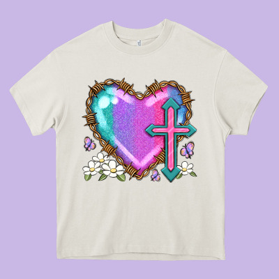 Easter Cross Heart La Heavy Core Tee Designed By Lillyallendesigns