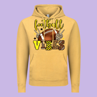 Football Vibes Yellow And Black Team Color Vintage Hoodie Designed By Howdyjamesfarm