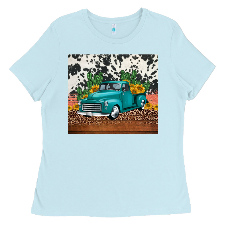Western Farm Truck Cactus And Sunflowers Ladies Tee by Jasminsmagicworld | Teevron