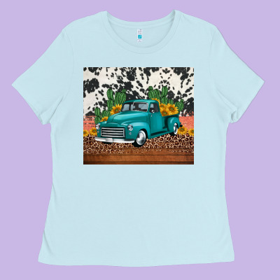 Western Farm Truck Cactus And Sunflowers Ladies Tee Designed By Jasminsmagicworld