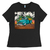 Black western farm truck cactus and sunflowers Ladies Tee - Jasminsmagicworld