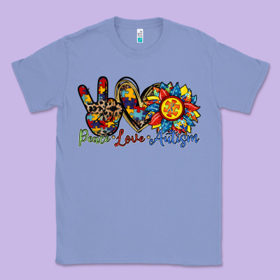 Peace Love Autism Sunflower Classic Tee Designed By Racoondesign