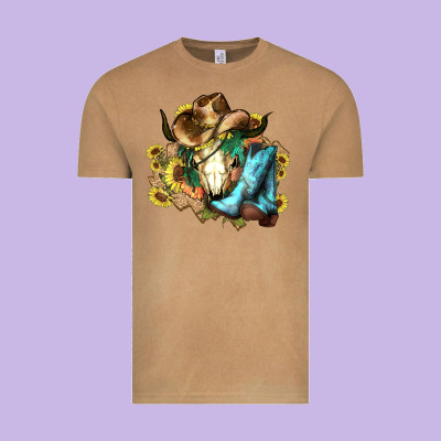 Cow Skull Cowboy Boots Hats Sunflowers Vintage Tee Designed By Howdyjamesfarm