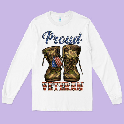 Proud Veteran Camo Shoes Long Sleeve Tee Designed By Jasminsmagicworld