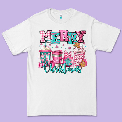 Merry Christmas Pink Coffee Cups Premium Tee Designed By Jasminsmagicworld