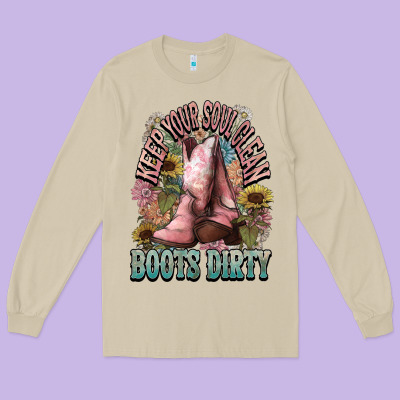 Keep Your Soul Clean Boots Dirty Cowboy Western Long Sleeve Tee Designed By Howdyjamesfarm