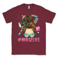 Burgundy messy bun nurse life Classic Tee - RanaPortraitStore