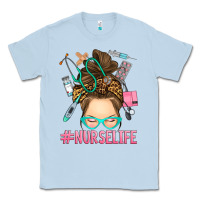Dusty Blue messy bun nurse life Classic Tee - RanaPortraitStore