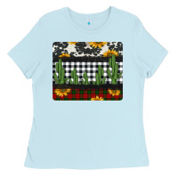 Baby Blue cowhide cacti sunflowers christmas mousepad Ladies Tee - Jasminsmagicworld