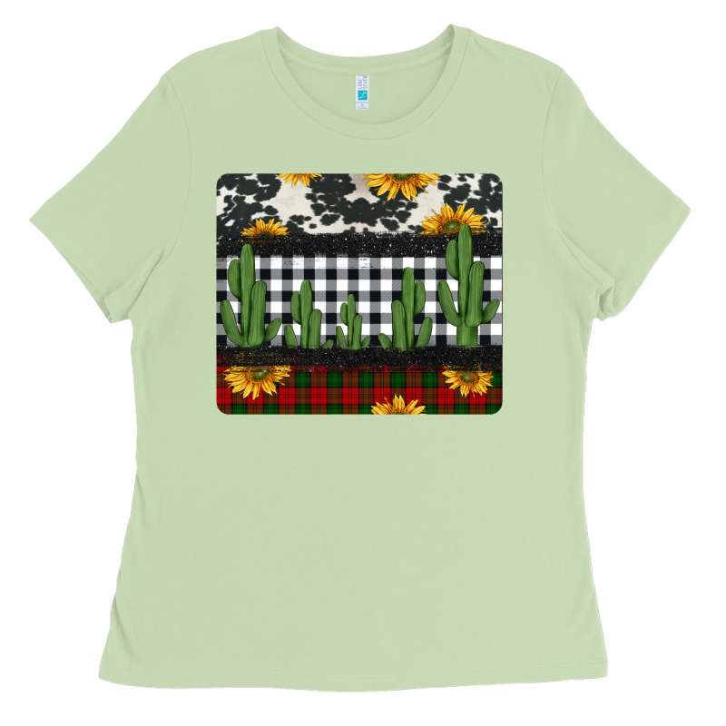Cowhide Cacti Sunflowers Christmas Mousepad Ladies Tee by Jasminsmagicworld | Teevron
