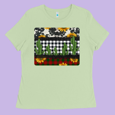 Cowhide Cacti Sunflowers Christmas Mousepad Ladies Tee Designed By Jasminsmagicworld