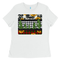 White cowhide cacti sunflowers christmas mousepad Ladies Tee - Jasminsmagicworld