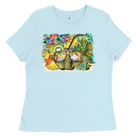 Baby Blue coconut with fruits  background Ladies Tee - BarkalooDesign