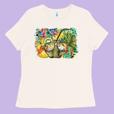 Coconut With Fruits  Background Ladies Tee Designed By Barkaloodesign