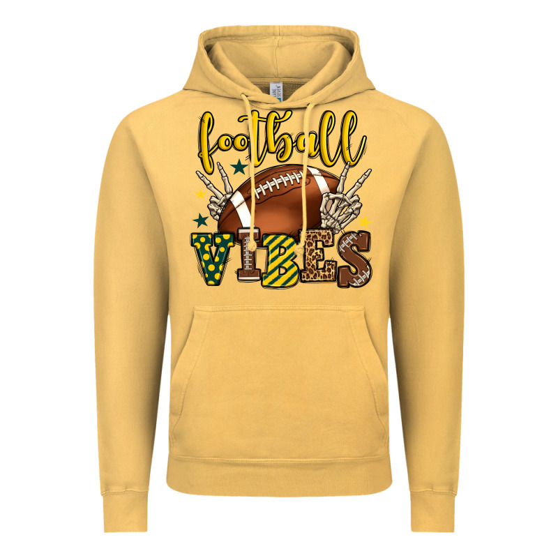 Football Vibes Yellow And Green Team Color Vintage Hoodie by HowdyJamesFarm | Teevron