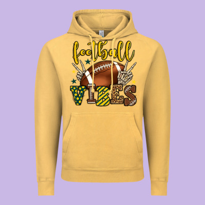 Football Vibes Yellow And Green Team Color Vintage Hoodie Designed By Howdyjamesfarm