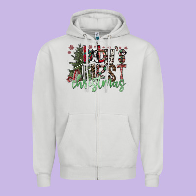 Baby's First Christmas Zipper Hoodie Designed By Cowhidedigitalart