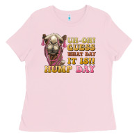 Bubblegum Pink guess what day it is hump day camel Ladies Tee - BarkalooDesign