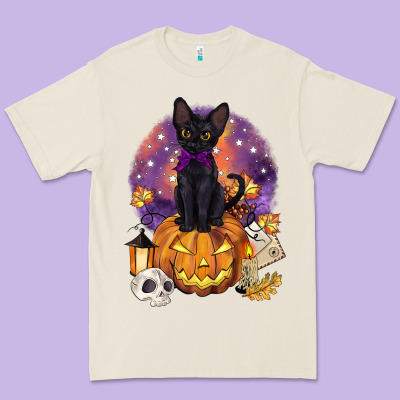 Halloween Black Cat Pumpkin Premium Tee Designed By Barkaloodesign