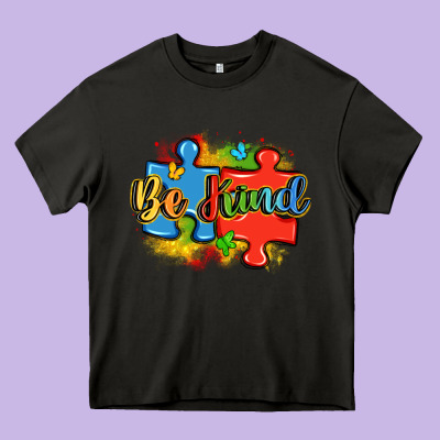 Be Kind Autism Heavy Core Tee Designed By Lillyallendesigns