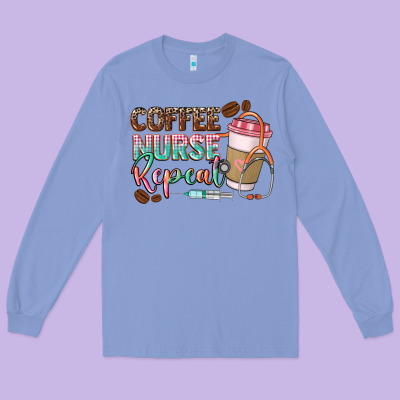 Coffee Nurse Repeat Long Sleeve Tee Designed By Cowgirlartshop