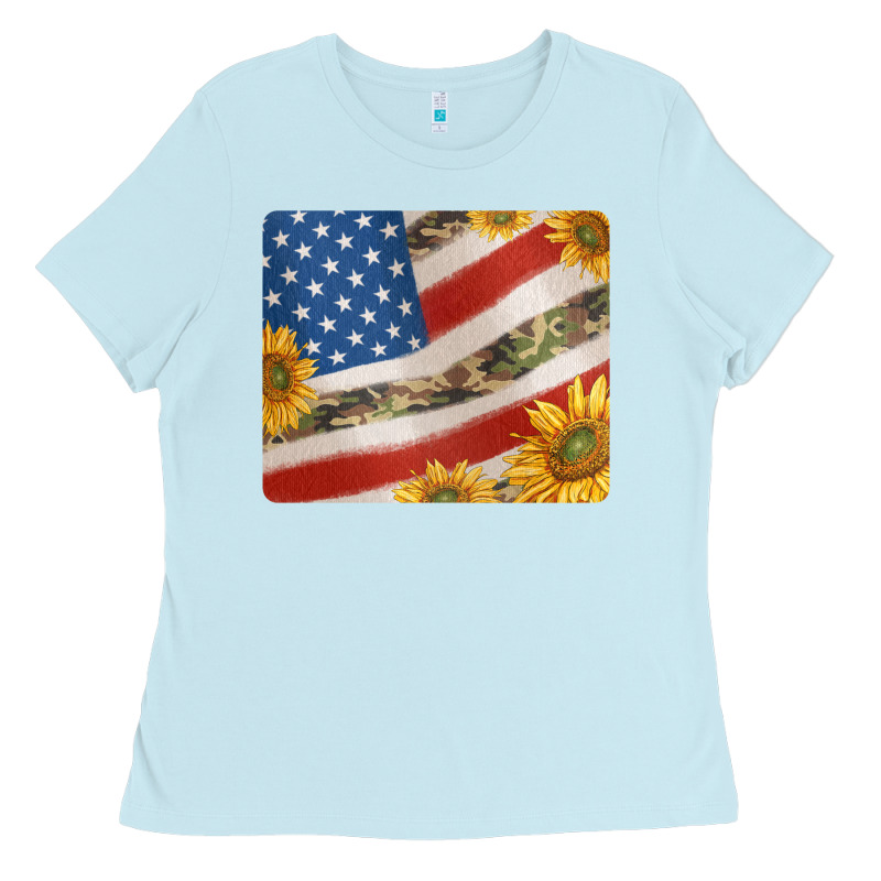 American Flag Sunflowers And Canouflage Print Veteran Mousepad Ladies Tee by Jasminsmagicworld | Teevron